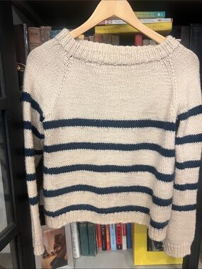 Vintage Striped Crewneck Sweater in Cream and Navy